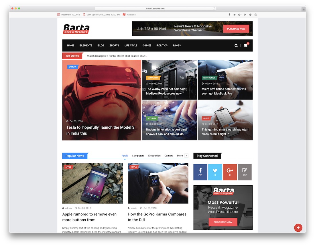 barta technology news wordpress theme