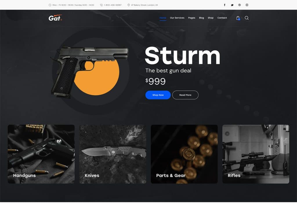 Gat - Gun & Weapon Store WordPress Theme
