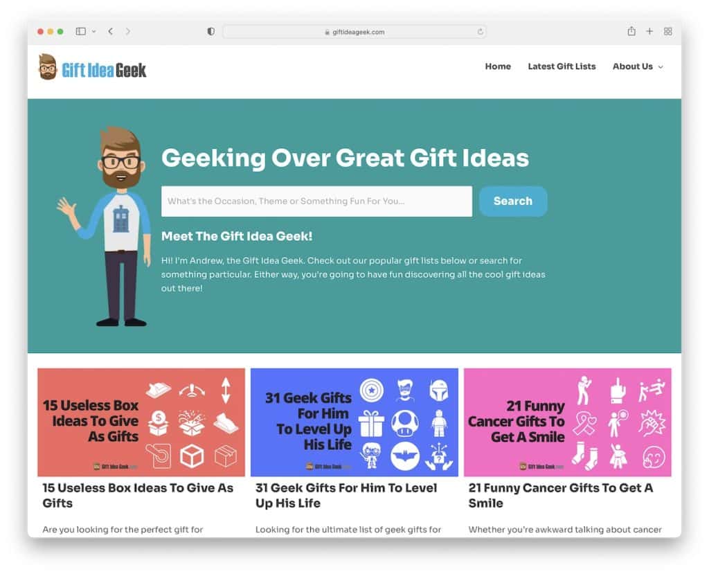 gift idea geek affiliate website