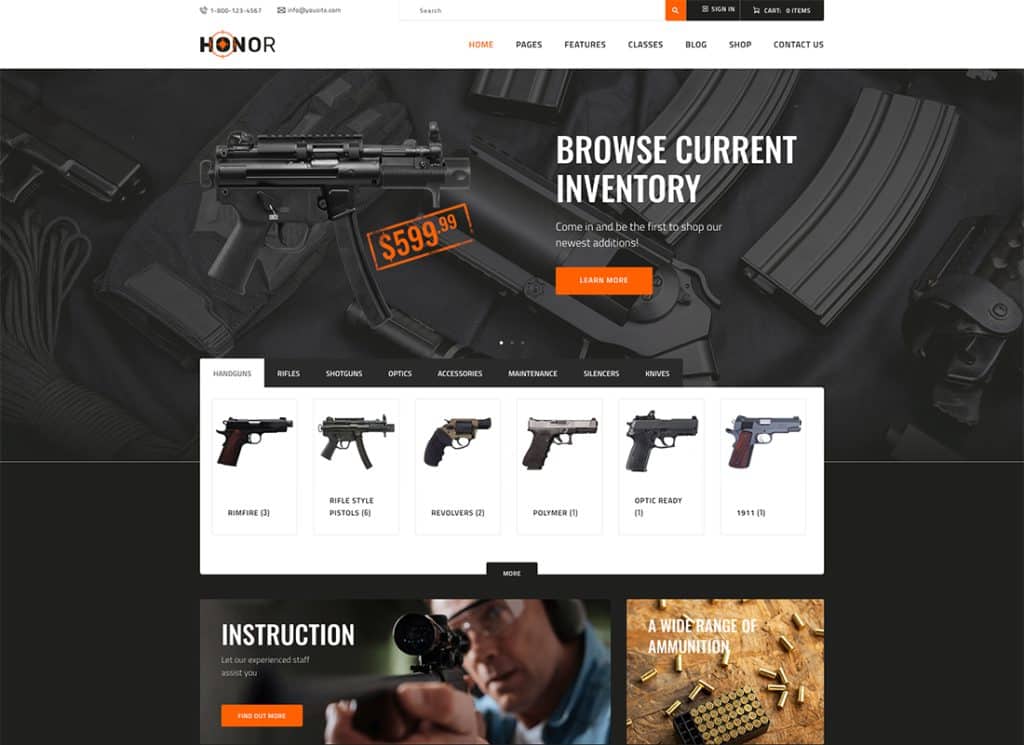 Honor - Multi-Purpose Shooting Club & Weapon Store WordPress Theme