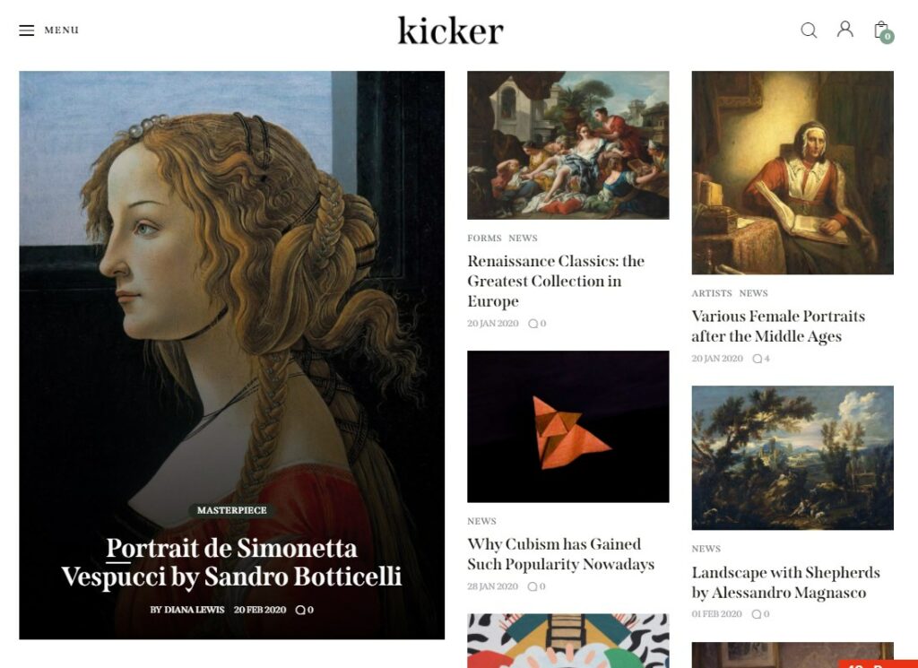 Kicker - artist WordPress blog theme