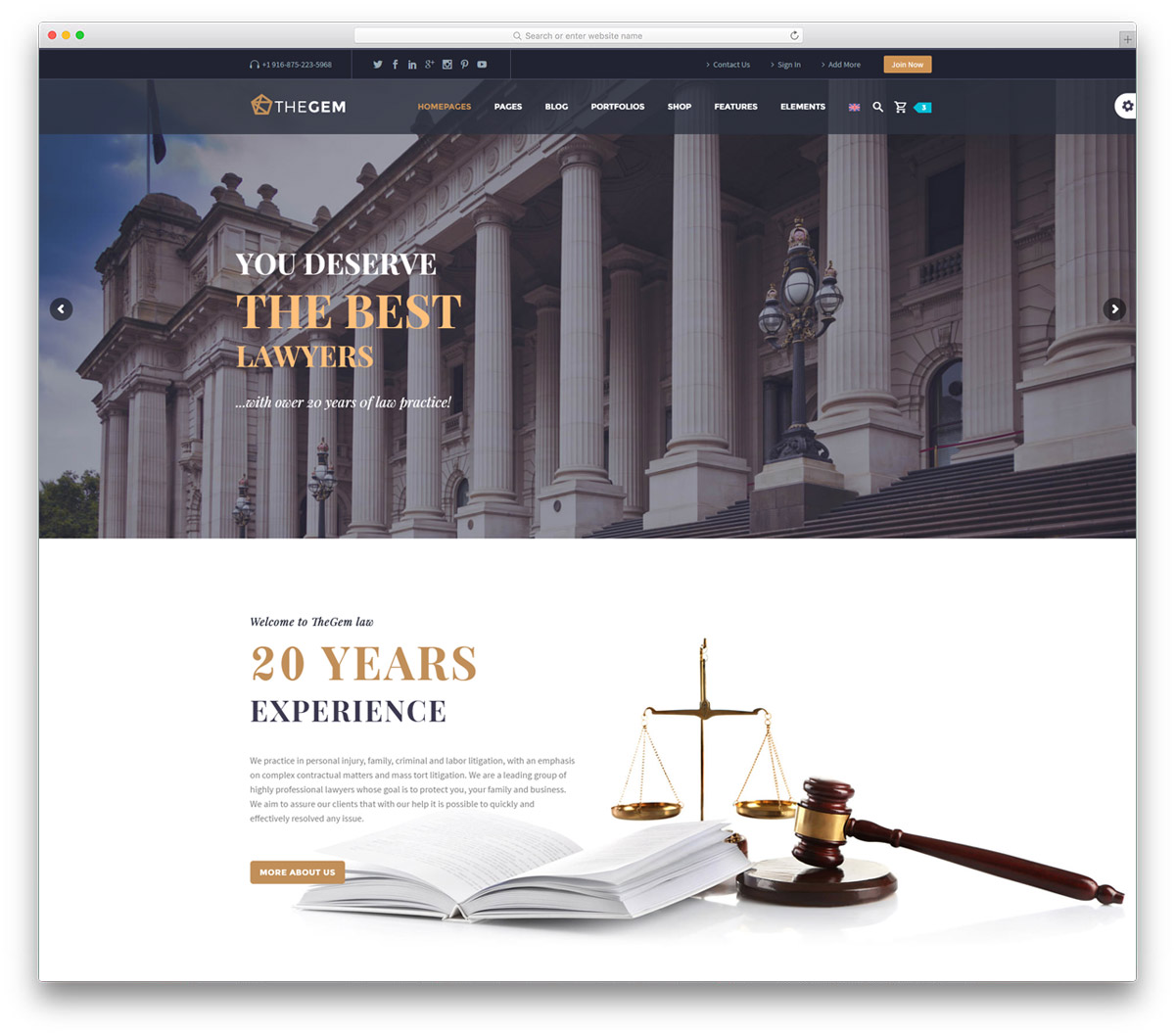 TheGem - popular WordPress theme for lawyers